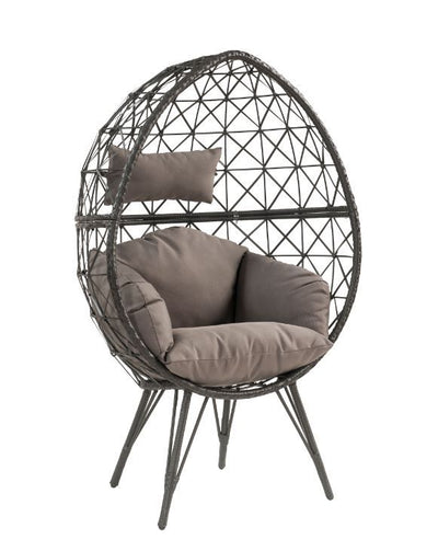 Aeven - Patio Lounge Chair - Light Gray Fabric & Black Wicker - Grand Furniture GA