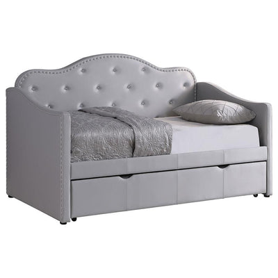 Elmore - Upholstered Twin Daybed With Trundle - Pearlescent Grey.