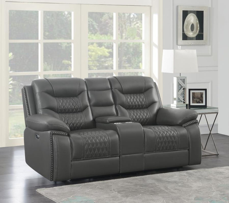 Flamenco - Tufted Upholstered Power Loveseat With Console - Charcoal.