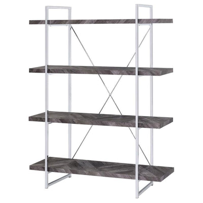 Grimma - 4-Shelf Bookcase - Rustic Grey Herringbone.