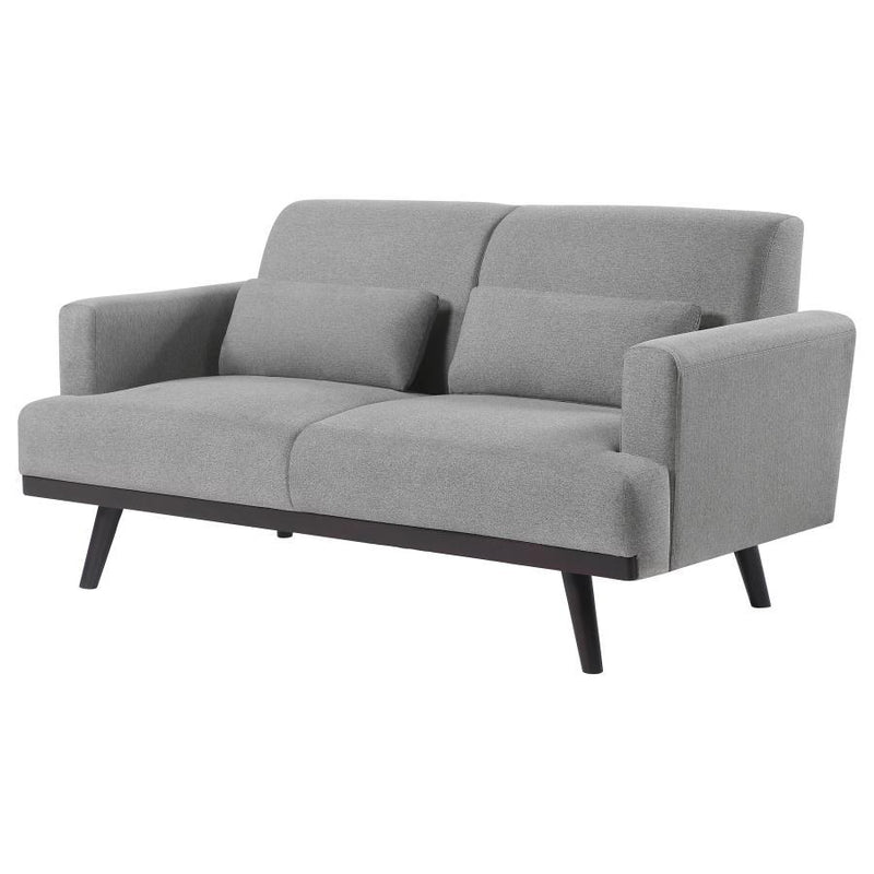 Blake - Upholstered Loveseat With Track Arms - Sharkskin and Dark Brown.