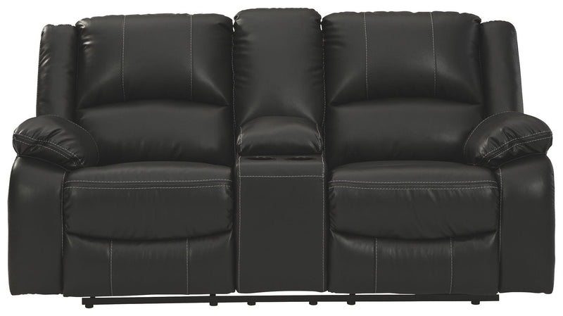 Calderwell - Black - Dbl Rec Loveseat W/Console.