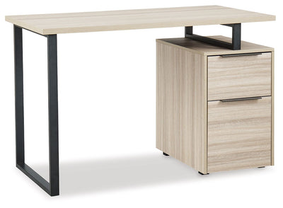 Waylowe - Natural / Black - Home Office Desk With Double Drawers.