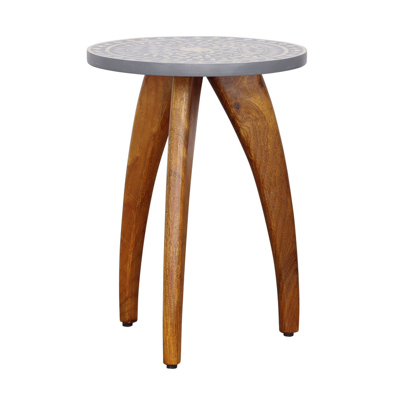 Sandalwood - Accent Table - Brown & Floral Blue.