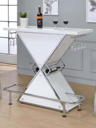 Atoka - X-Shaped Bar Unit With Wine Bottle Storage - Glossy White.