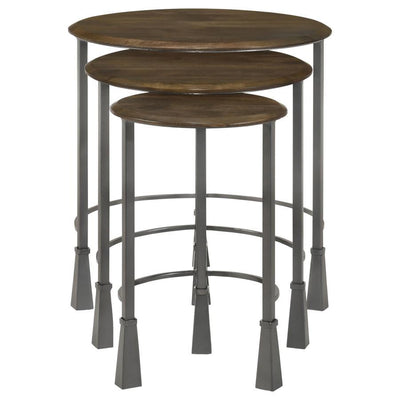 Deja - 3-Piece Round Nesting Table - Natural and Gunmetal.