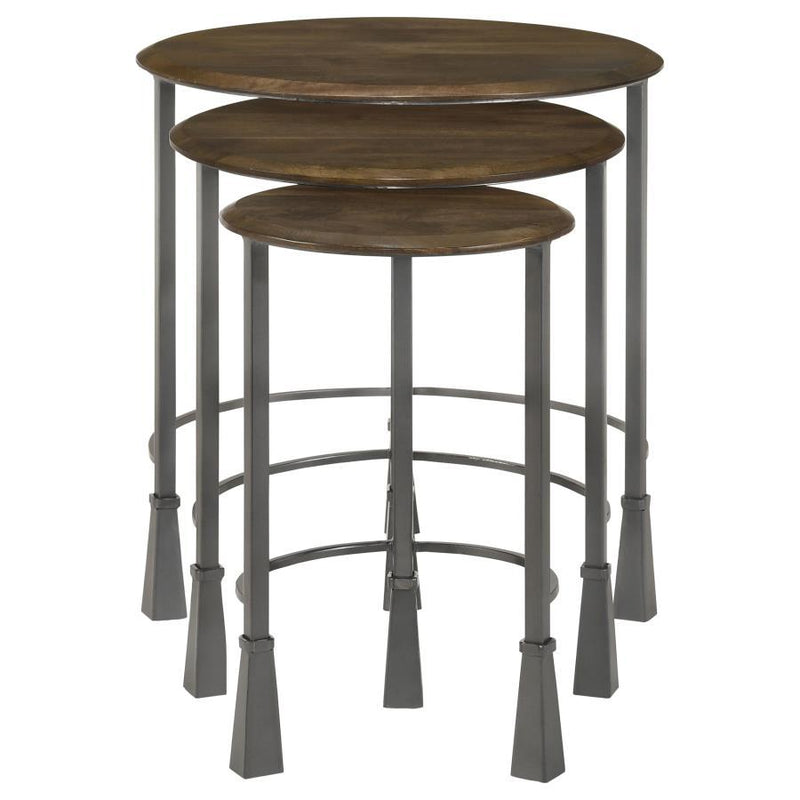 Deja - 3-Piece Round Nesting Table - Natural and Gunmetal.