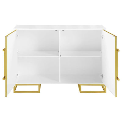 Elsa - 2-Door Accent Cabinet With Adjustable Shelves - White and Gold.