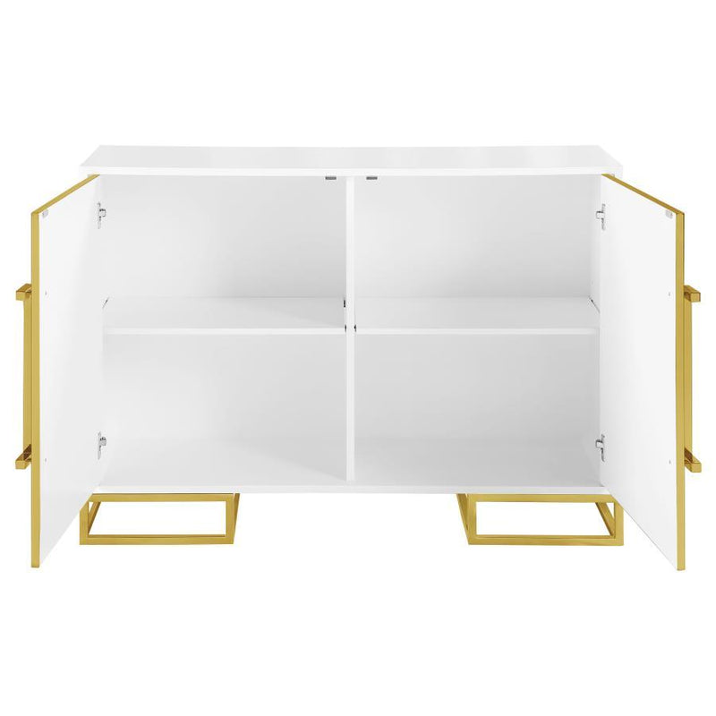 Elsa - 2-Door Accent Cabinet With Adjustable Shelves - White and Gold.