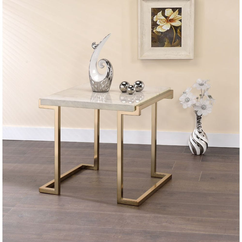 Boice II - End Table - Faux Marble & Champagne - Grand Furniture GA