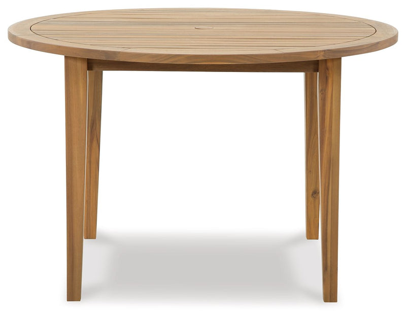 Janiyah - Light Brown - Round Dining Table W/Umb Opt