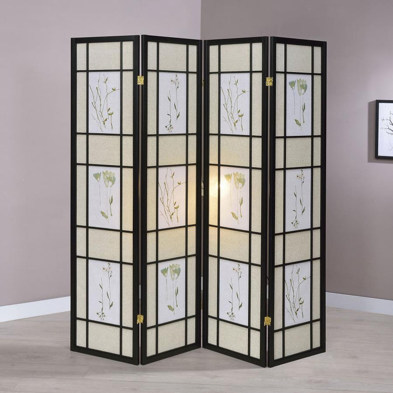 Catabella - 4-Panel Floral Print Folding Screen - Multi-Color.