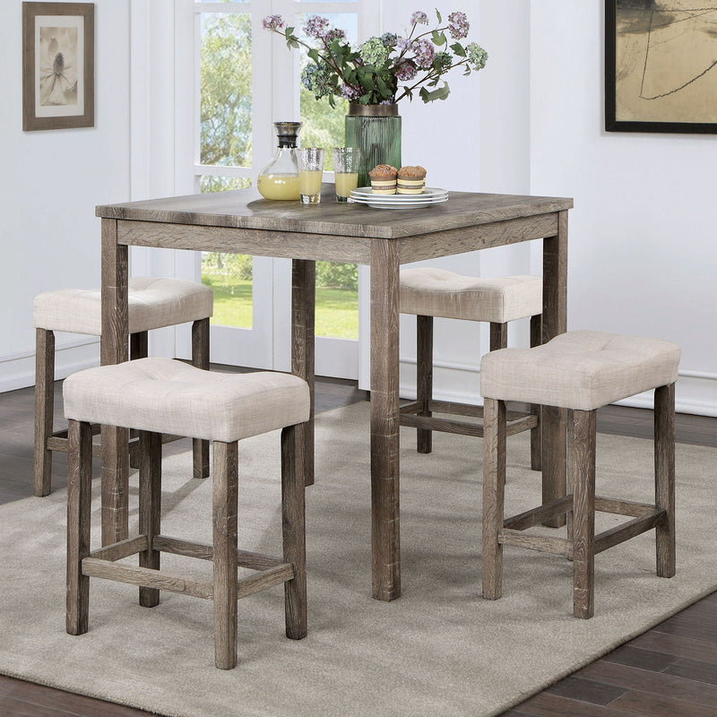 Torreon - 5 Piece Counter Height Table Set - Light Gray / Beige.