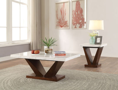 Forbes - Coffee Table - White Marble & Walnut - Grand Furniture GA