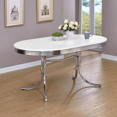 Retro - Oval Dining Table - Glossy White and Chrome.