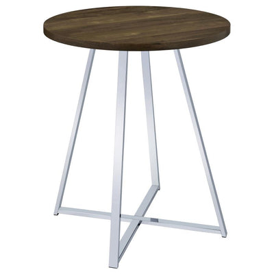 Burkhart - Sled Base Round Bar Table - Brown Oak and Chrome.