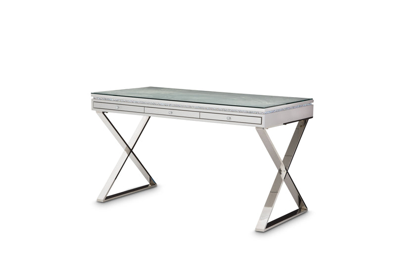 Melrose Plaza - Writing Desk with Glass Top - Dove