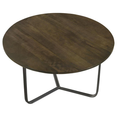 Yaritza - Round Accent Table With Triangle Wire Base - Natural and Gunmetal.