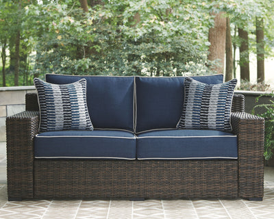 Grasson - Brown / Blue - Loveseat W/Cushion.