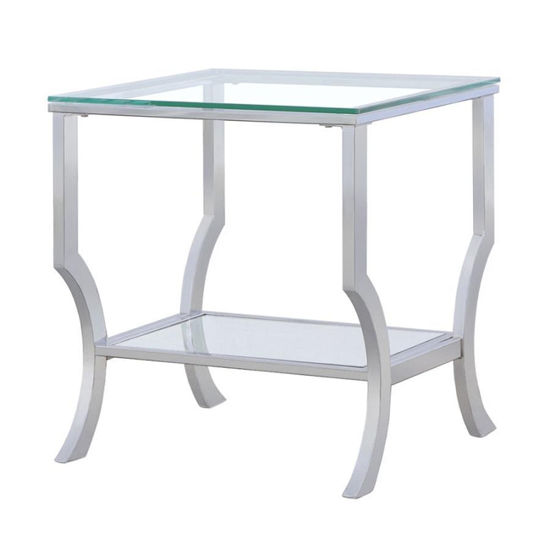 Saide - Square End Table With Mirrored Shelf - Chrome.