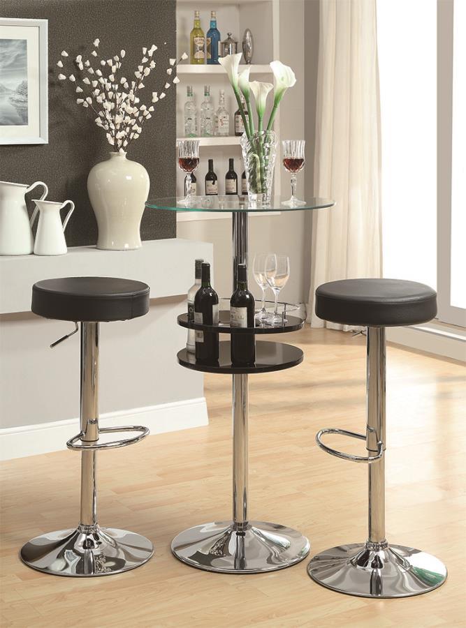 Gianella - Glass Top Bar Table With Wine Storage - Black and Chrome.