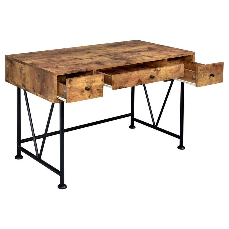 Analiese - 2 Piece 3-Drawer Writing Desk Set - Antique Nutmeg And Black - Grand Furniture GA