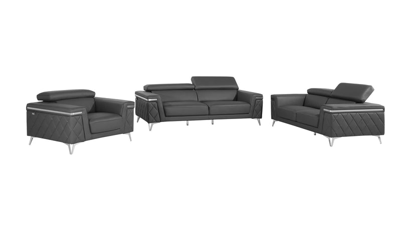 1140 - Top Grain Italian Leather Living Room Set - Black.