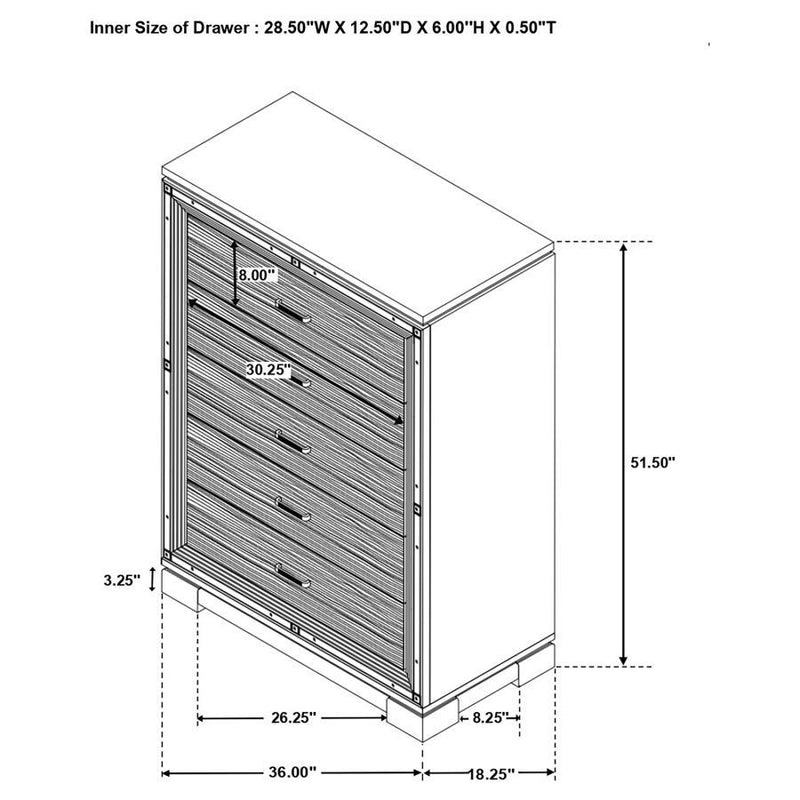 Cappola - Rectangular 5-Drawer Chest - Silver and Black.