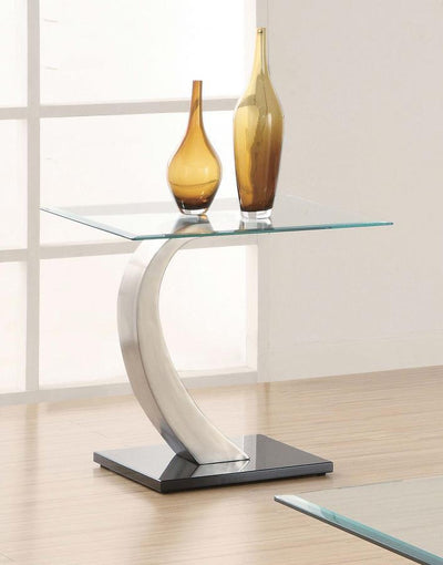 Pruitt - Glass Top End Table - Clear and Satin.