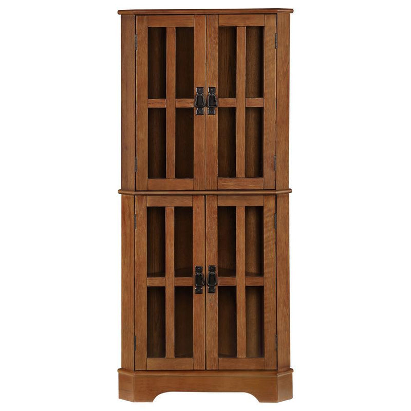 Coreosis - 4-Shelf Corner Curio Cabinet - Golden Brown.