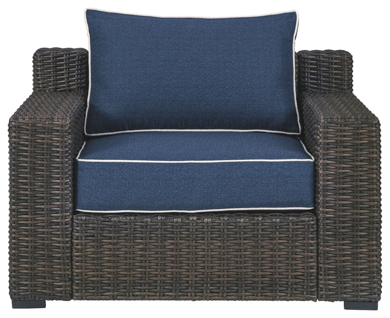 Grasson - Brown / Blue - Lounge Chair W/Cushion.