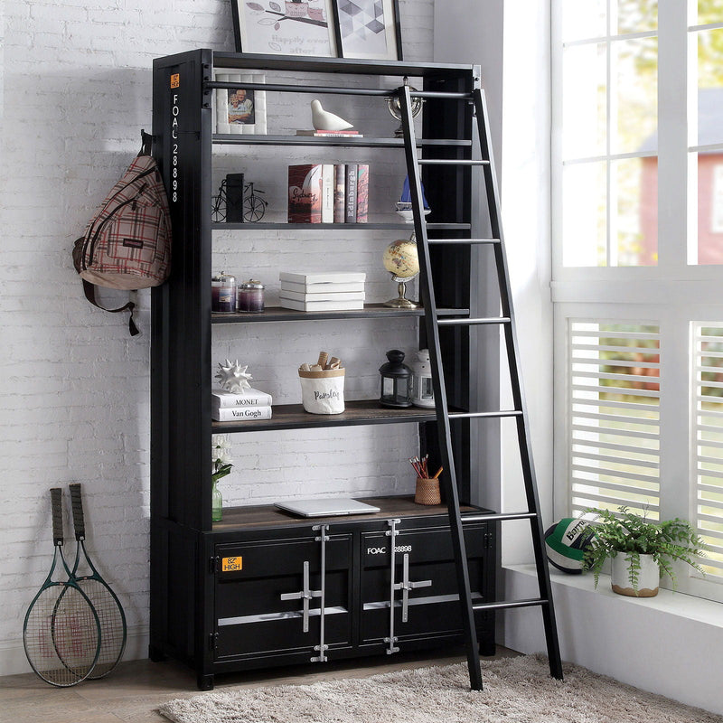 Dipiloh - Bookcase - Black / Distressed Dark Oak - Grand Furniture GA