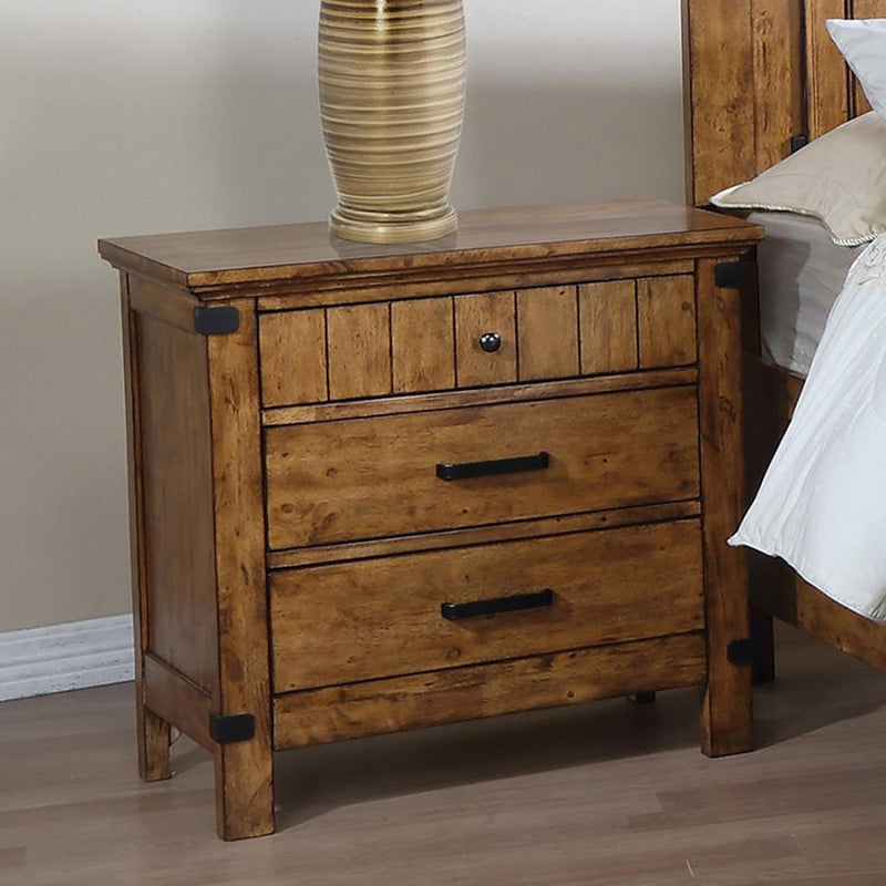 Brenner - 3-Drawer Night Stand - Rustic Honey.