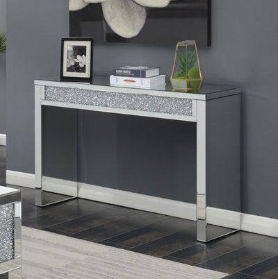 Gillian - Rectangular Sofa Table - Silver and Clear Mirror.