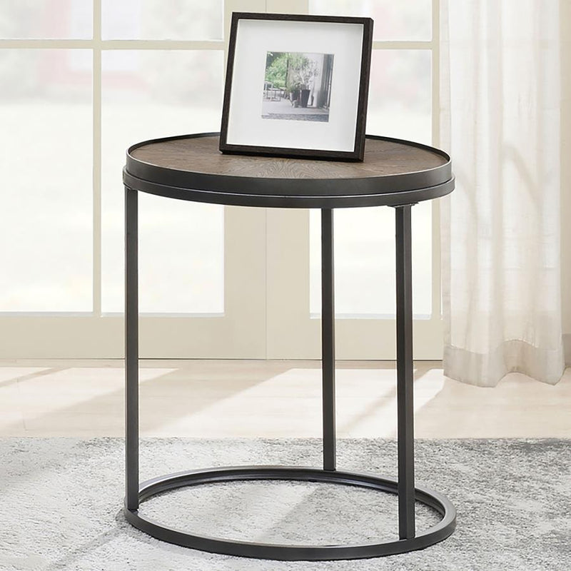 Rodrigo - Round End Table - Weathered Elm And Gunmetal - Grand Furniture GA