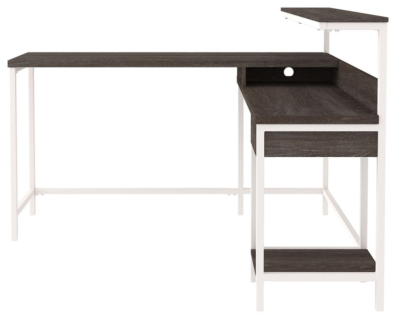 Dorrinson - White / Black / Gray - L-desk With Storage.