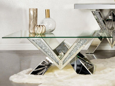 Taffeta - V-Shaped Coffee Table With Glass Top - Silver.