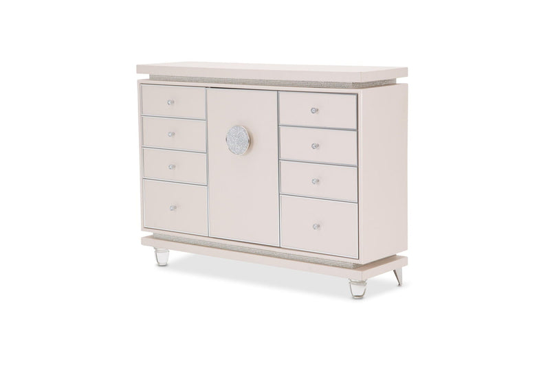 Glimmering Heights - Upholstered Dresser, Mirror.