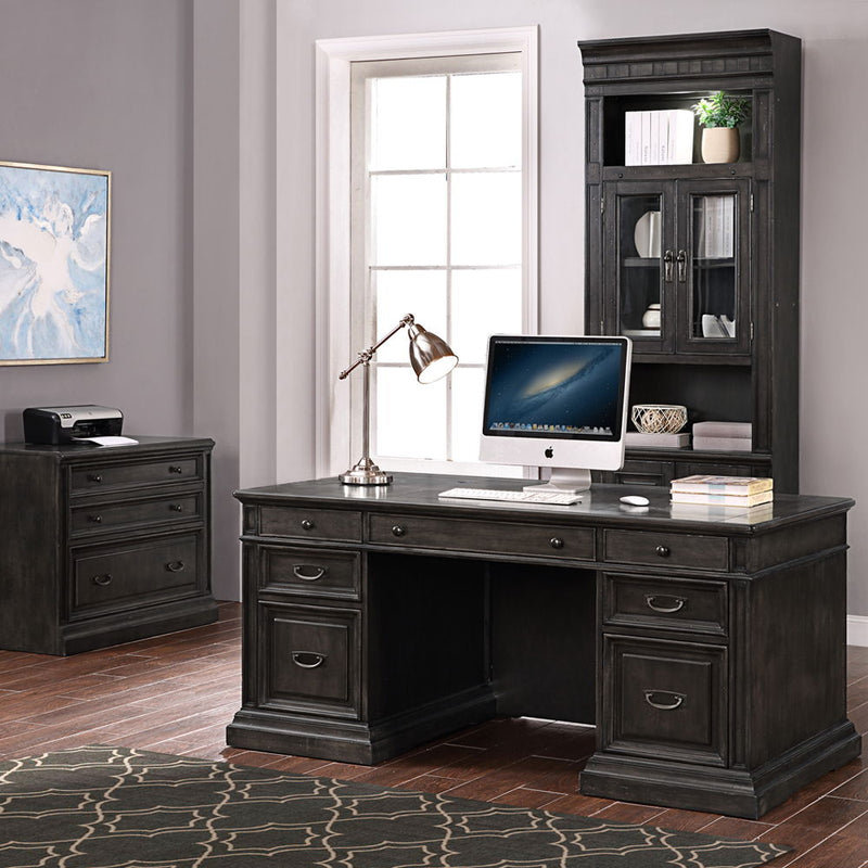 Washington Heights - Double Pedestal Executive Desk - Washed Charcoal