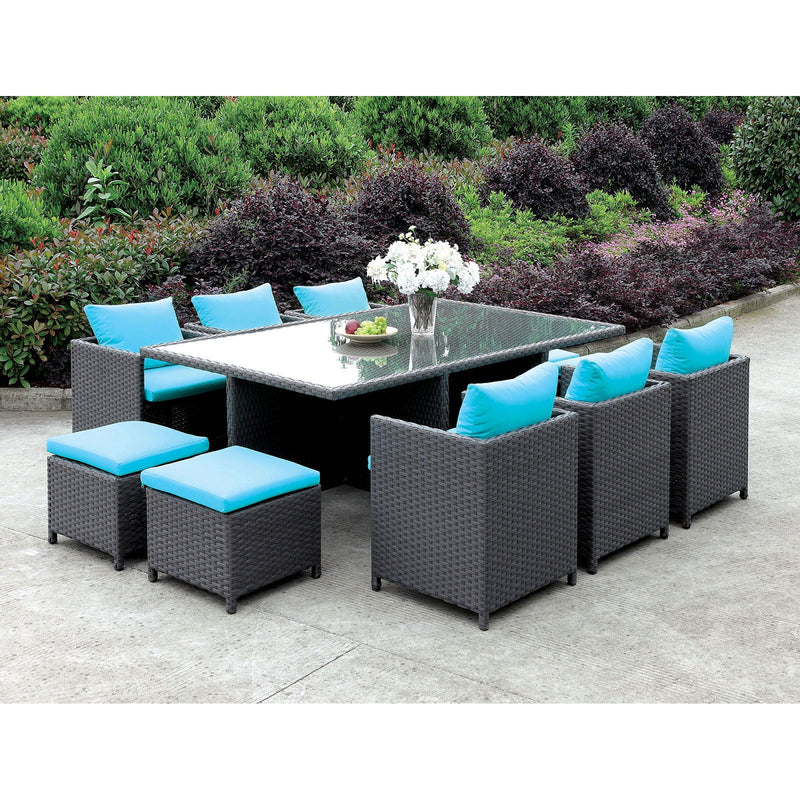 Ashanti - Piece Patio Dining Table Set - Brown / Turquoise