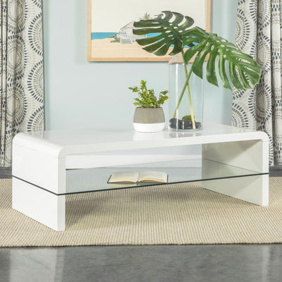 Airell - Rectangular Coffee Table With Glass Shelf - White High Gloss.