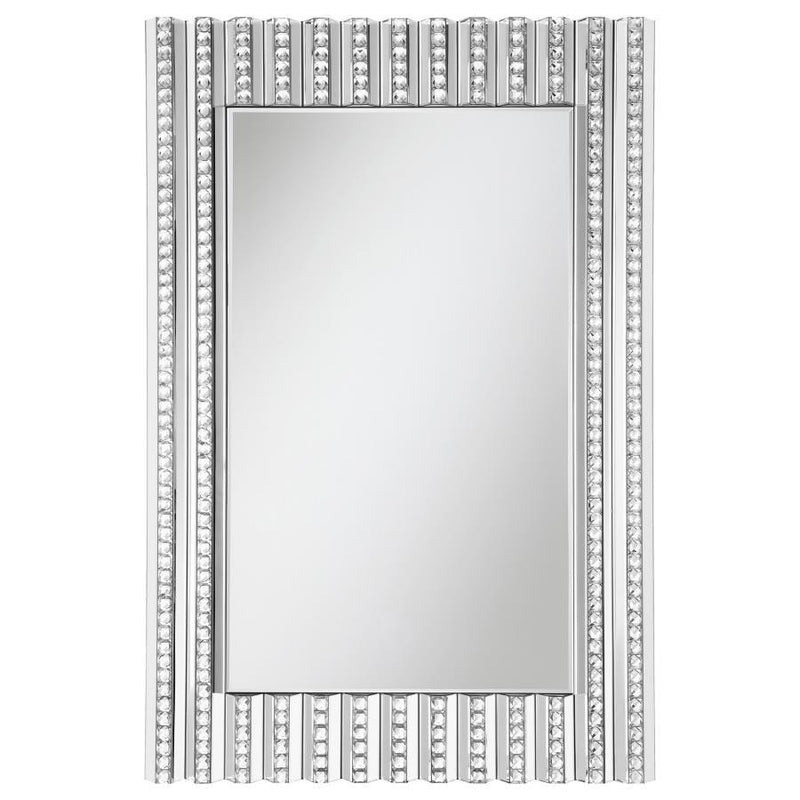 Aideen - Rectangular Wall Mirror With Vertical Stripes Of Faux Crystals.