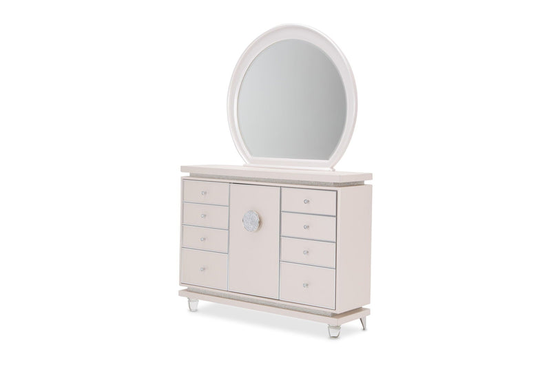 Glimmering Heights - Upholstered Dresser, Mirror.