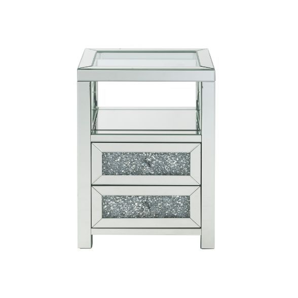 Noralie - Accent Table - Clear Glass, Mirrored & Faux Diamonds - 26"