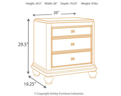 Coralayne - Silver - Three Drawer Night Stand.