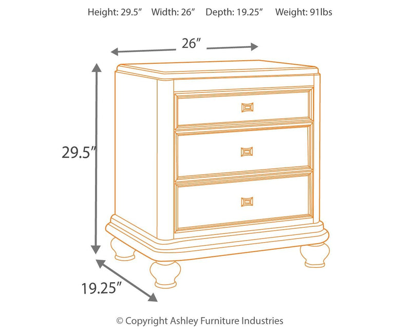 Coralayne - Silver - Three Drawer Night Stand.