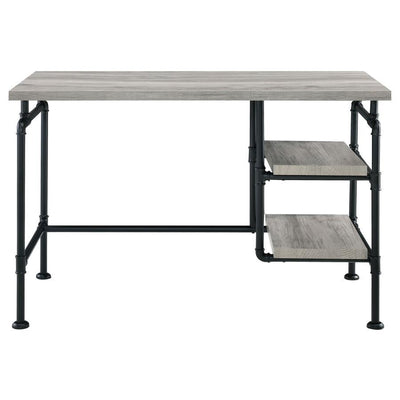 Delray - 2-Tier Open Shelving Writing Desk - Grey Driftwood and Black.