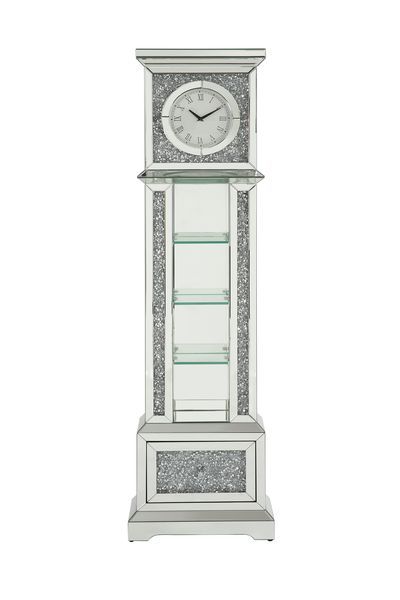 Noralie - Grandfather Clock - Mirrored & Faux Diamonds - Wood