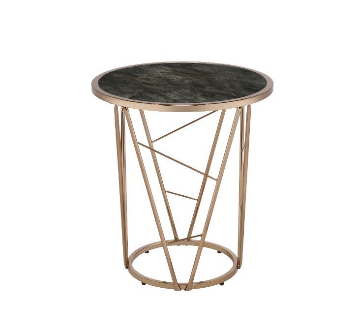 Cicatrix - End Table - Faux Black Marble Glass & Champagne Finish - Grand Furniture GA