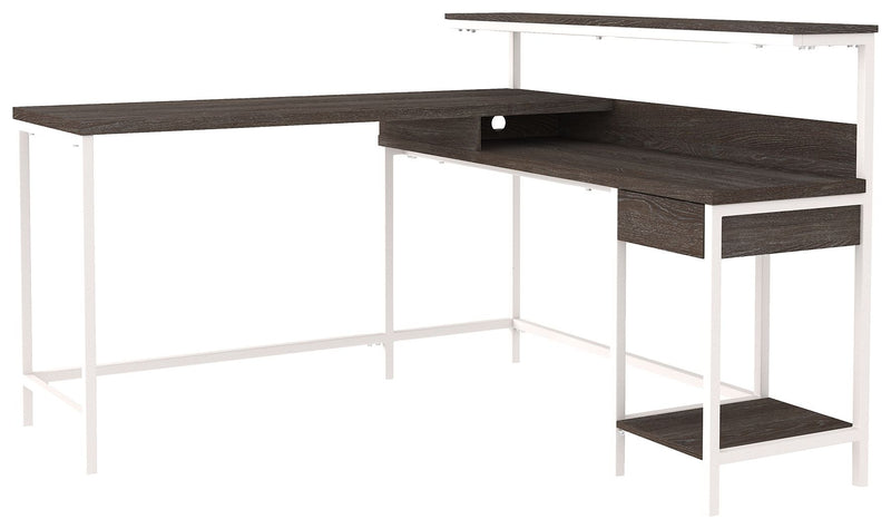 Dorrinson - White / Black / Gray - L-desk With Storage.
